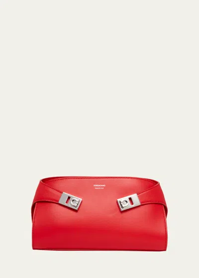 Ferragamo Hug Gancini Leather Shoulder Bag In Red