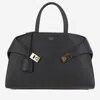 Ferragamo 'hug' Black Handbag With Logo And Gancini Buckle In Black
