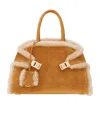 Ferragamo Hug Sheep Fur And Suede Top-handle Bag In Brown