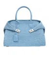 Ferragamo Medium The Hug Raffia Tote Bag In Blue