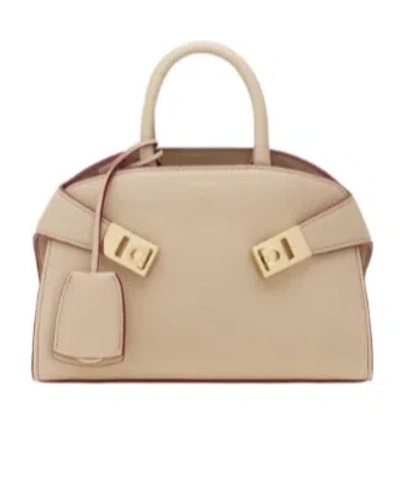 Ferragamo Mini Hug Top Handle Bag In Nude