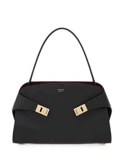Ferragamo Hug Hook-and-eye Leather Tote Bag In Black