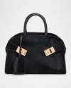 Ferragamo Hug Gancini Small Leather Top-handle Bag In Nero