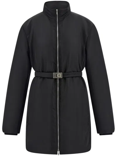 Ferragamo Mid Length Padded Jacket With Hug Belt In Black