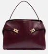 Ferragamo Hug Bordeaux Shoulder Bag With Logo Printed On Front In Hammered Leather Woman In Burgundy