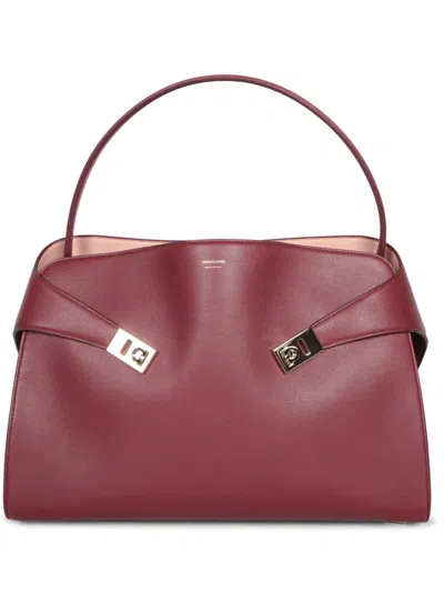 Ferragamo Hug Large Mauve Handbag In Burgundy
