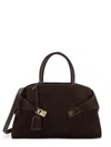 Ferragamo Hug Large Ribbed Suede Shoulder Bag In Brown
