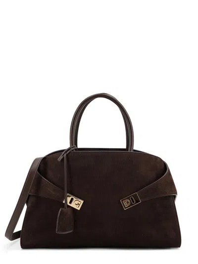 Ferragamo Hug Large Ribbed Suede Shoulder Bag In Brown