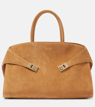 Ferragamo Hug Large Suede Tote Bag In Brown