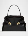 Ferragamo Hug Leather & Shearling Shoulder Bag In Black