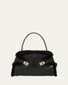 Ferragamo Hug Leather & Shearling Shoulder Bag In Black