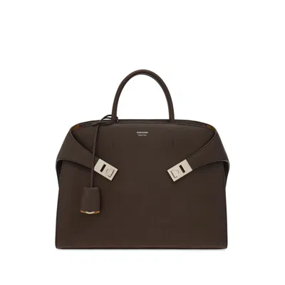 Ferragamo Hug Leather Briefcase In Brown