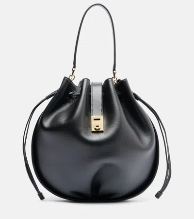 Ferragamo Hug Buckle Leather Bucket Bag In Black