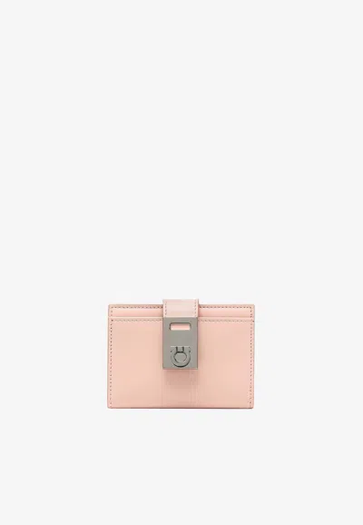 Ferragamo Hug Gancini-plaque Leather Wallet In Pink