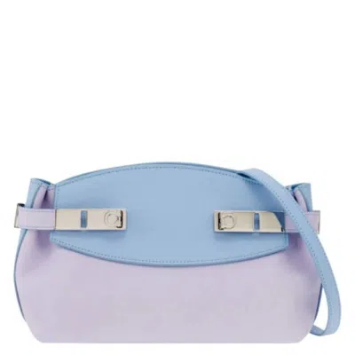 Ferragamo Hug Bi-color Crossbody Bag In Calf Leather In Lavender