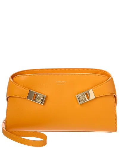 Ferragamo Hug Leather Crossbody In Orange