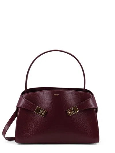 Ferragamo Hug Leather Crossbody Bag With Engraved Logo On The Front In Burgundy