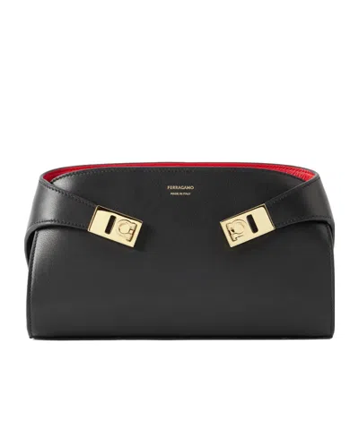 Ferragamo Small Structured Shoulder Bag With Adjustable Strap In Orange