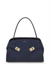 Ferragamo Soft Medium Shoulder Bag Gold Hardware Top Handle In Blue