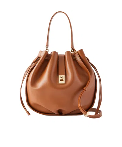 Ferragamo Hug Buckle Leather Bucket Bag In Brown