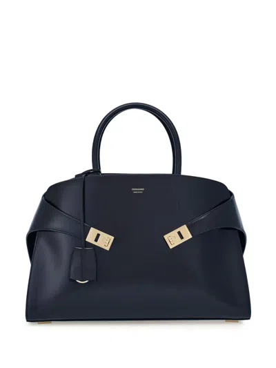 Ferragamo Hug Leather Tote Bag In Blue
