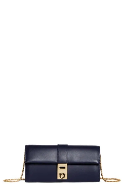 Ferragamo Hug Leather Wallet On A Chain In Midnight