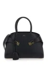 Ferragamo 'hug' Black Handbag With Logo And Gancini Buckle In Black