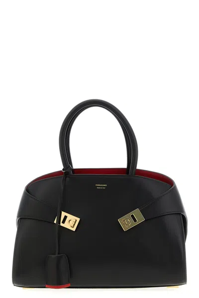 Ferragamo Structured Shoulder Bag Top Handles In Black