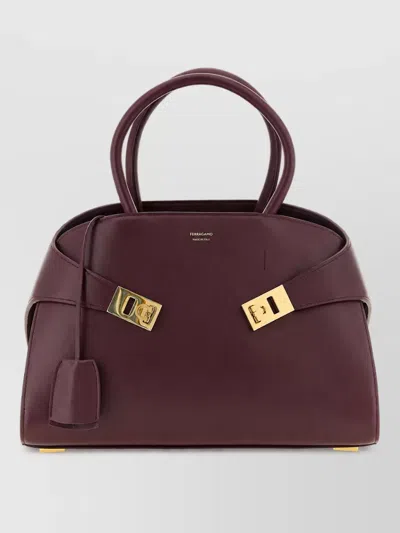 Ferragamo Hug M Shoulder Bag Adjustable Strap Top Handles In Burgundy
