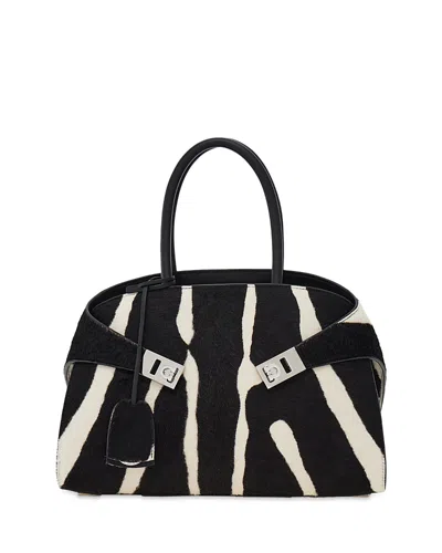 Ferragamo Hug Medium Calf Hair Handbag In Black