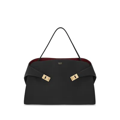 Ferragamo Hug Medium Leather Tote Bag In Black