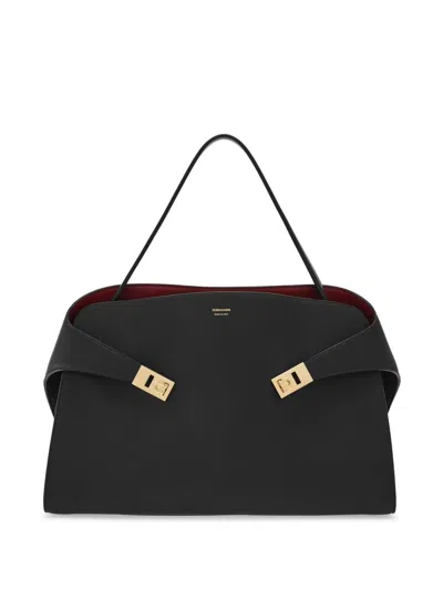 Ferragamo Hug Medium Leather Tote Bag In Black