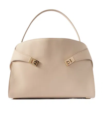 Ferragamo Hug Medium Leather Tote In White