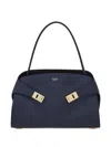 Ferragamo Soft Medium Shoulder Bag Gold Hardware Top Handle In Blue