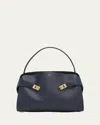 Ferragamo Soft Medium Shoulder Bag Gold Hardware Top Handle In Blue