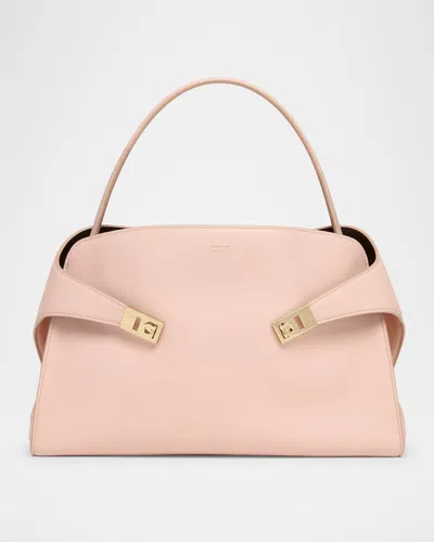 Ferragamo Hug Medium Soft Leather Shoulder Bag In Plaster