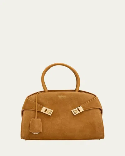 Ferragamo Hug Medium Suede Handbag In Orange