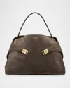 Ferragamo Medium Hug Suede Shoulder Bag In Concrete