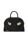 Ferragamo Hug Gancini Small Leather Top-handle Bag In Nero