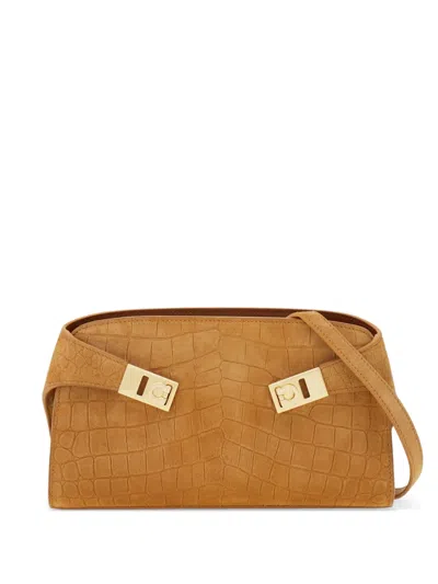 Ferragamo Hug Mini Embossed Suede Crossbody In Neutral