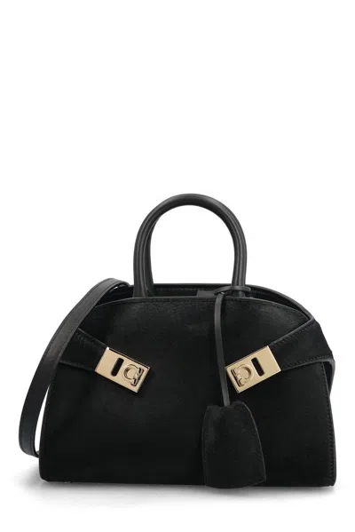 Ferragamo Mini Hug Leather Top Handle Bag In Black
