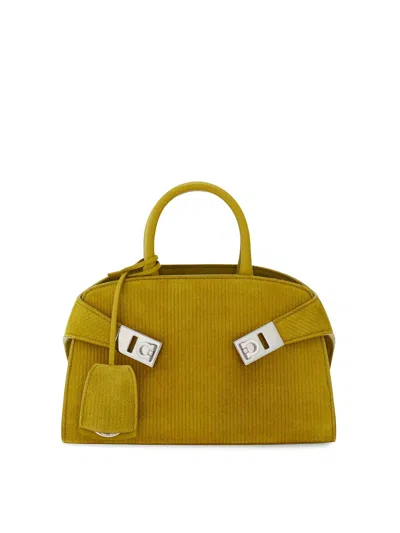 Ferragamo Hug Mini In Costine Suede Shoulder Bag In Brown