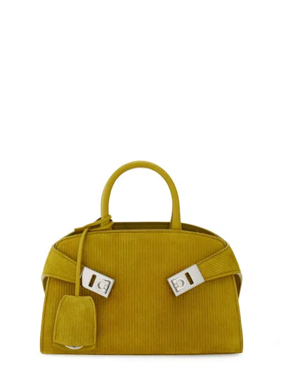 FERRAGAMO HUG MINI RIBBED SUEDE SHOULDER BAG