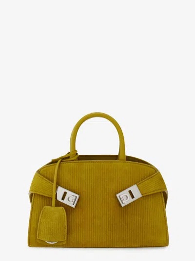 Ferragamo Hug Mini Ribbed Suede Shoulder Bag In Green