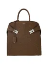 Ferragamo Hug Ostrich Leather Gancini-buckle Tote Bag In Brown
