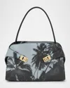 Ferragamo Hug Palm Tree-print Leather Shoulder Bag In Gray