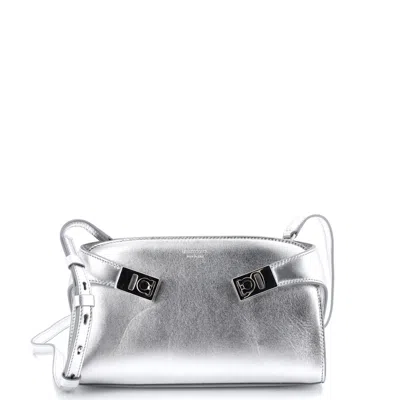 Ferragamo Hug Pouch Bag Leather Mini In Silver
