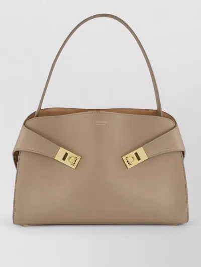 Ferragamo Hug Pouch Leather Tote Bag In Brown