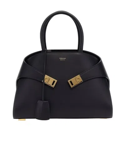 Ferragamo Hug S Front Logo Handbag In Black