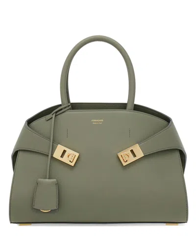 Ferragamo Small Hug Leather Tote Bag In Grey